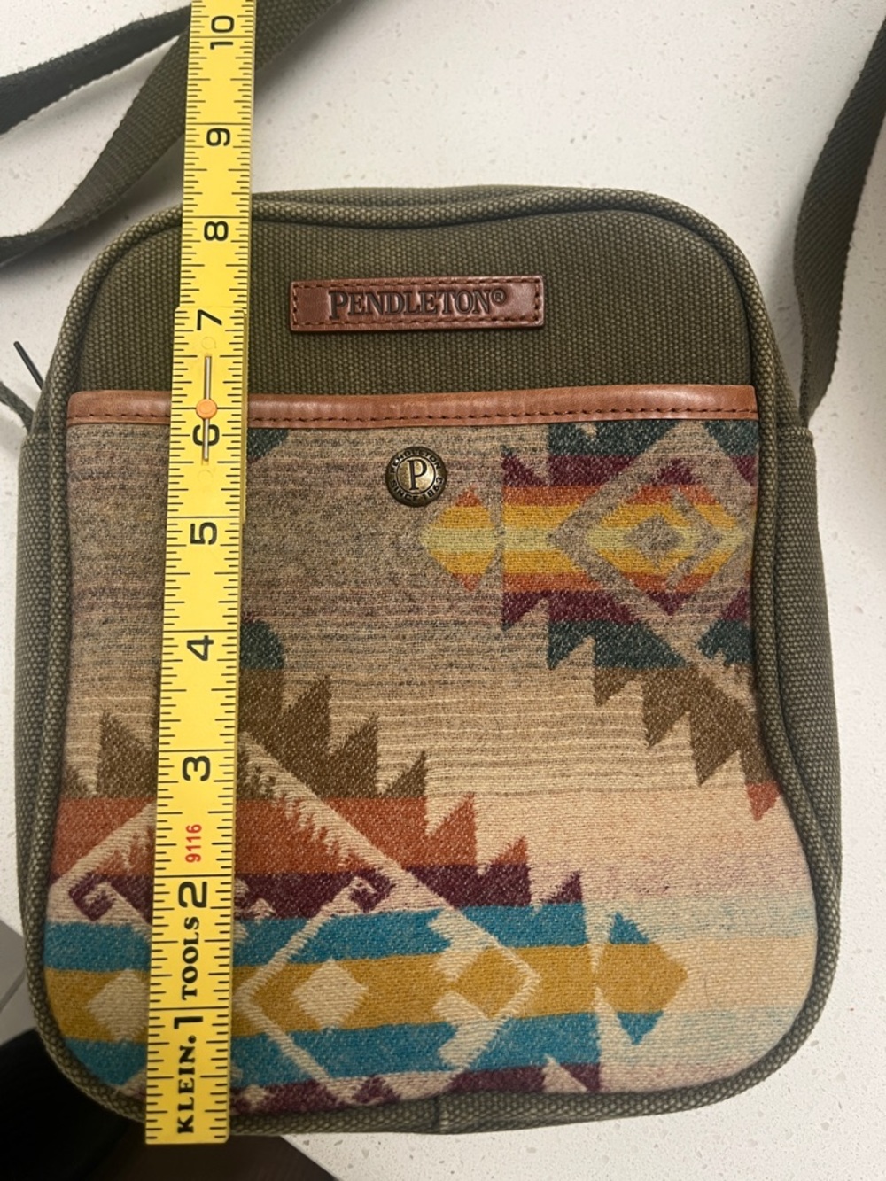 Pendleton Highland Peak Tan & Olive Green Crossbody Satchel Wool Bag - Picture 9 of 12